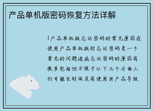 产品单机版密码恢复方法详解